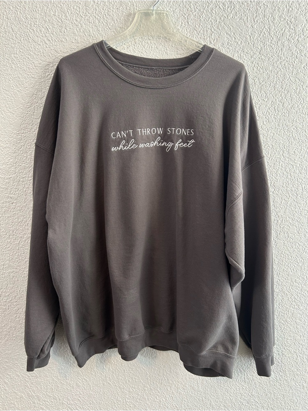 Oversized 3X Charcoal Graphic Sweatshirt “Can’t Throw Stones” Inspirational